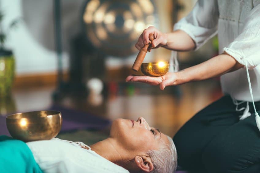 Tibetan singing bowl in sound meditation therapy