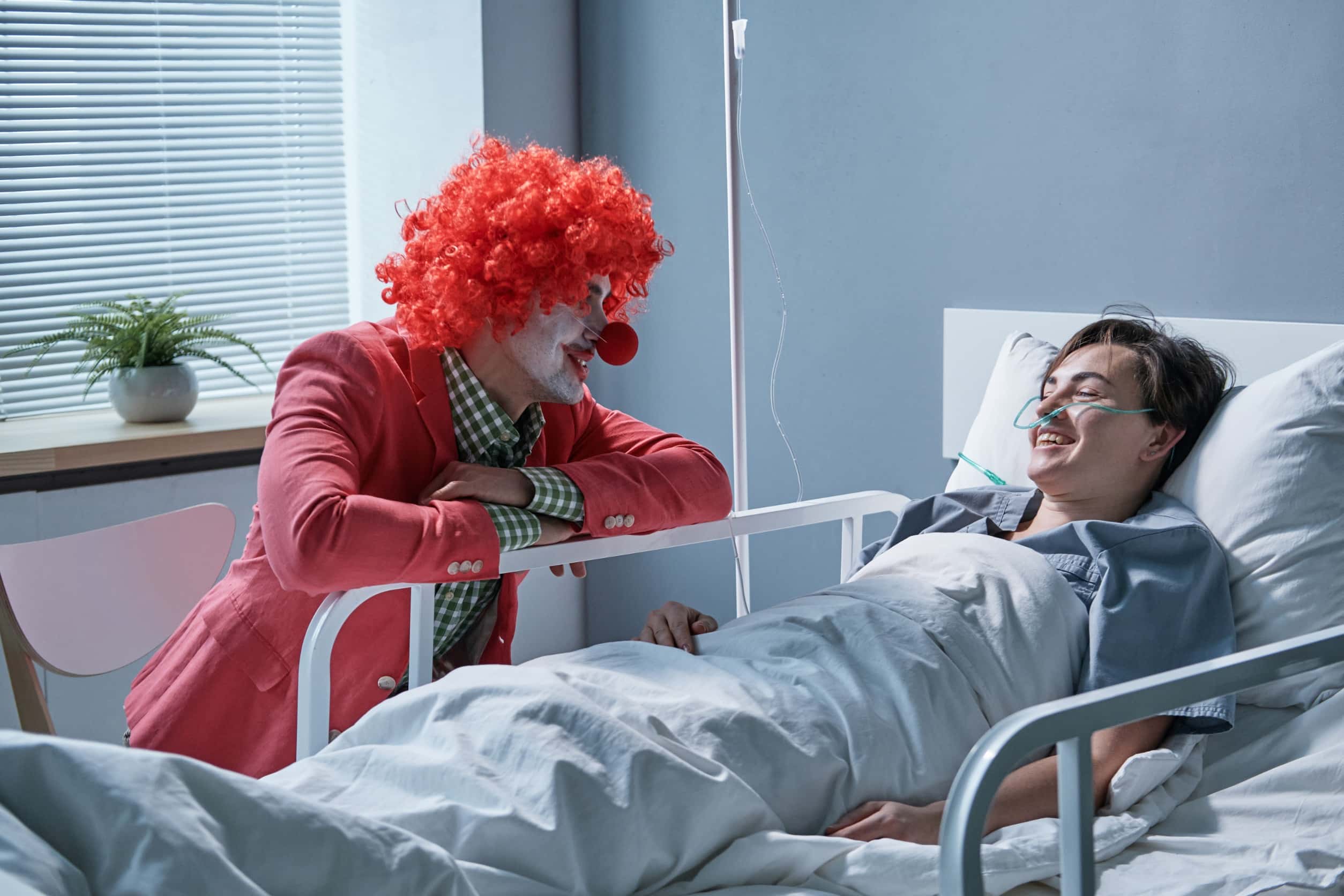 Clowns visit hospital patients to help boost the healing process.